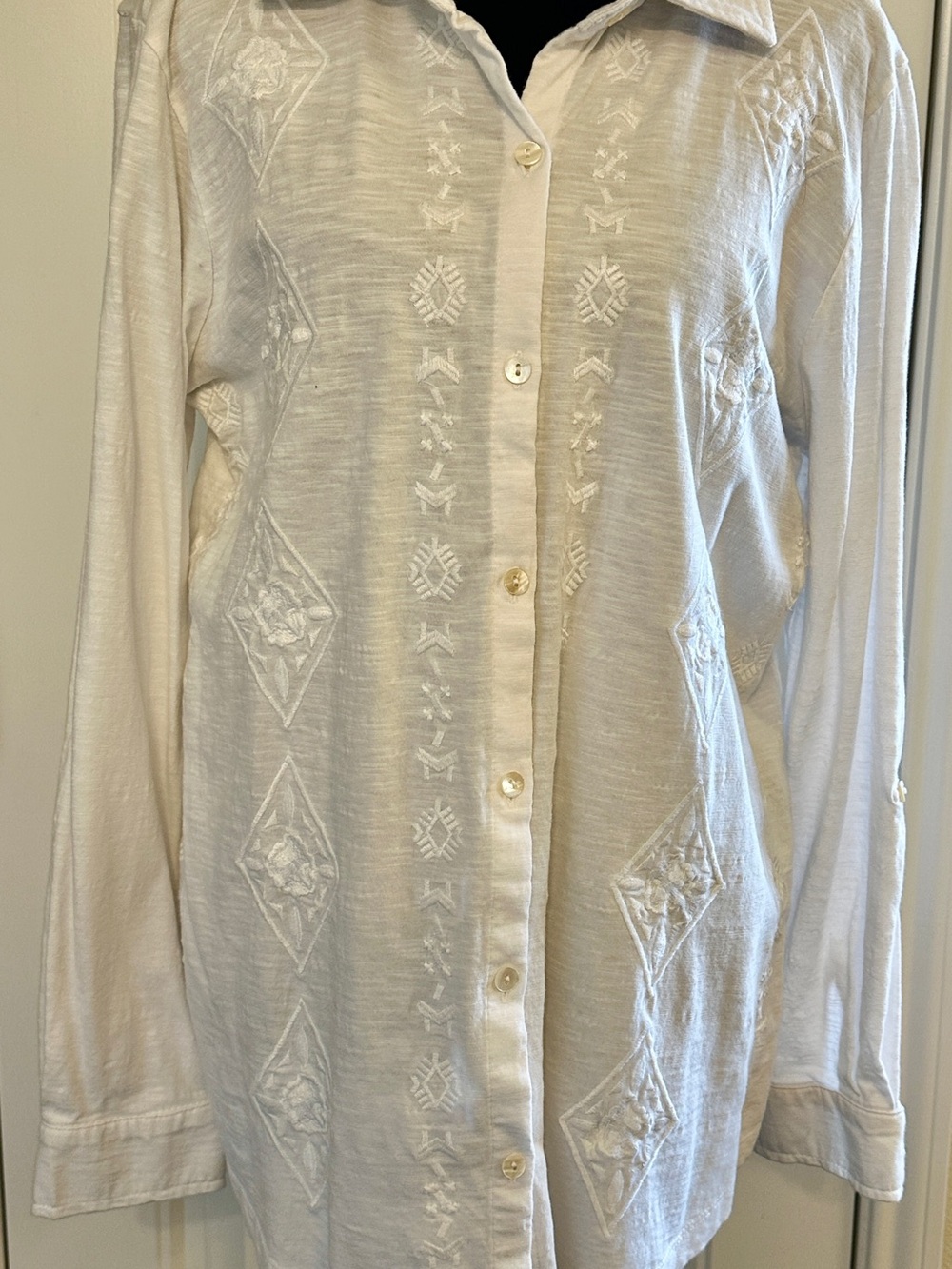 Sigrid Olsen White Embroidered Button-Down Shirt